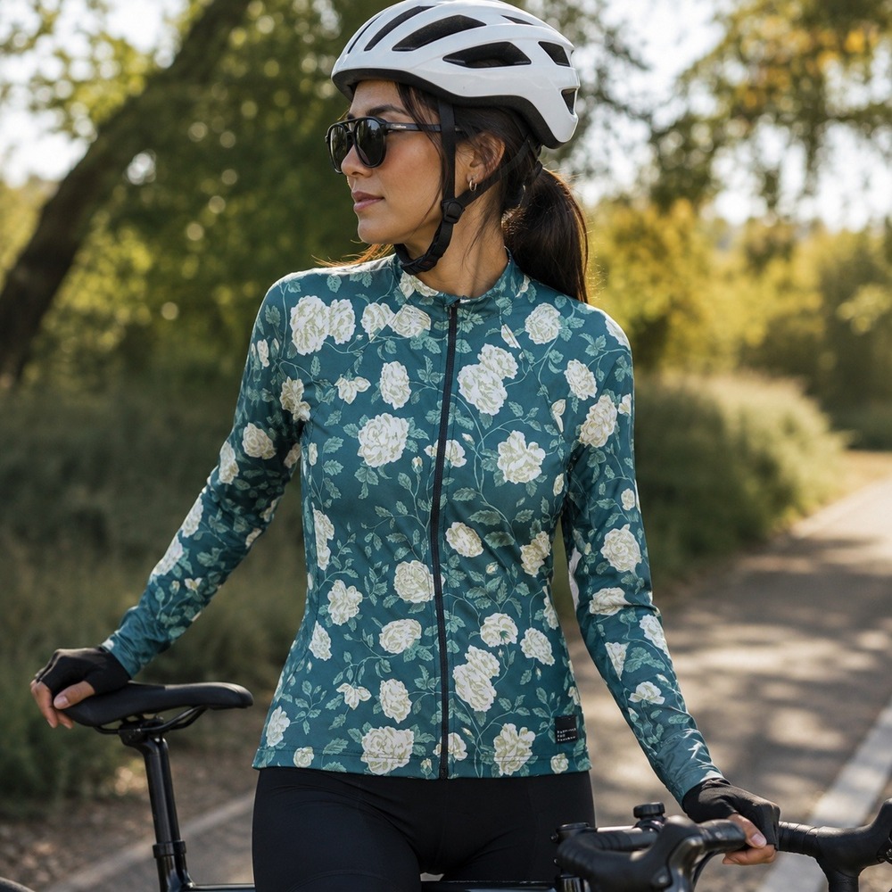 Machines For Freedom Womens Green Floral Long Sleeve Cycling Jersey Large